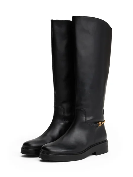 Tommy Hilfiger Kožené čižmy TH HORSEBIT RIDING LONG BOOT čierna
