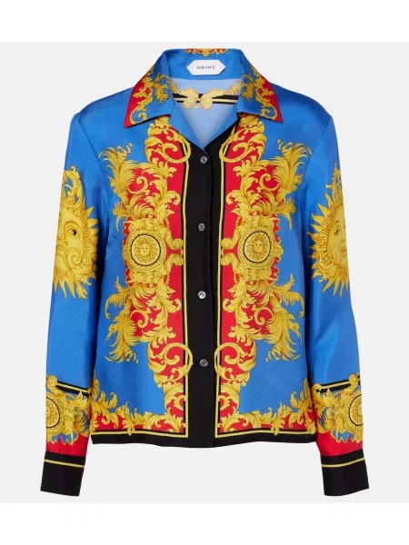 Cămașă Versace de mătase cu imagine albastru
