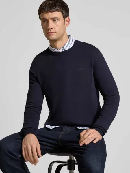 Sweter z dzianiny z wyhaftowanym logo model ‘CORE’ Scotch & Soda granatowy