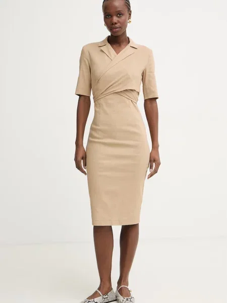 Pinko obleka z lanom bež