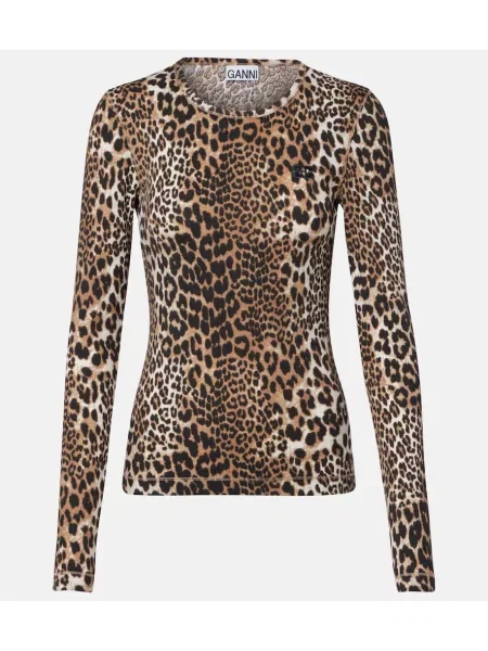 Top Ganni cu imagine cu model leopard galben