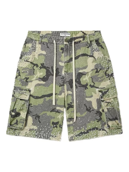 Pantaloni chino Vale cu tepi cu model camuflaj verde