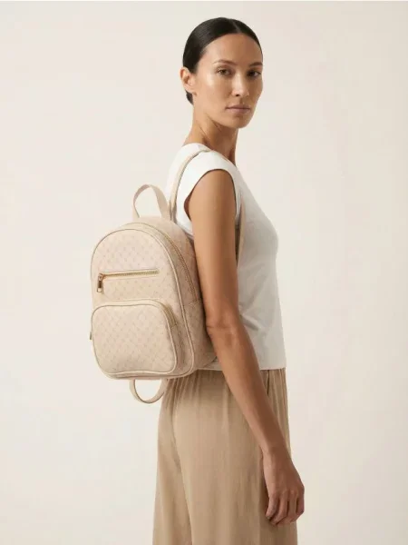 Рюкзак зі штучної шкіри з монограмою бежевий