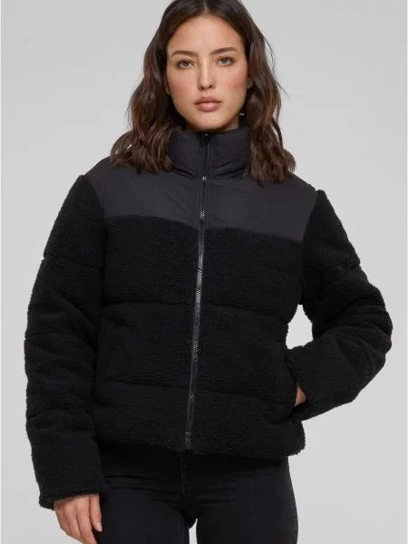 Яке Urban Classics Ladies Short Sherpa Mix Puffer Jacket Black/ Black XS черно