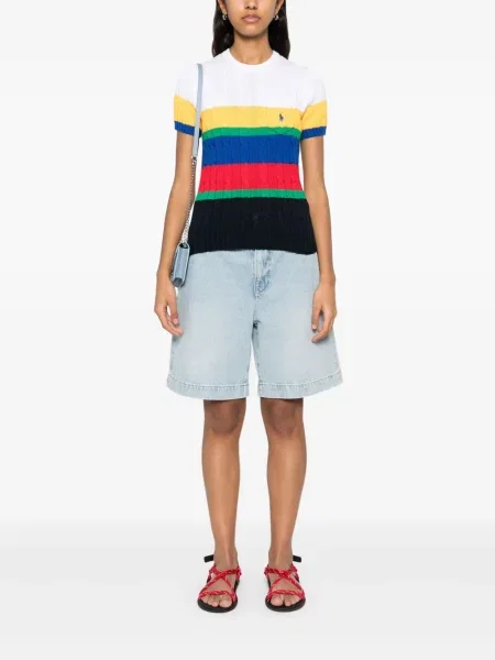 Haftowane satynowe spodnie Polo Ralph Lauren do kolan czarne