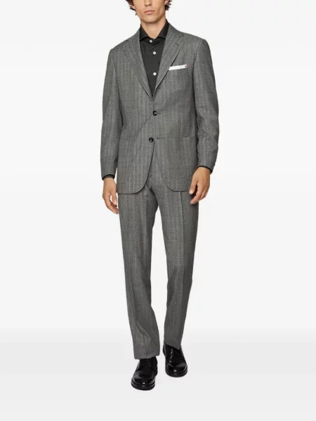 Costum Kiton de lână cu model herringbone gri