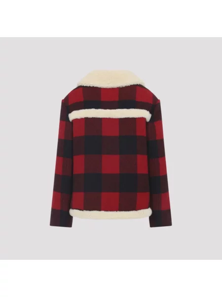 Kurtka Céline wełniana w kratkę czerwona