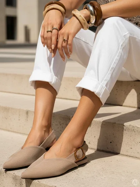 Baleriny zamszowe z odkrytą piętą slingback Dstreet beżowe