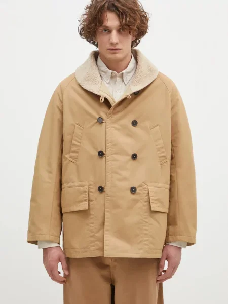 Oboustranný kabát Universal Works pánský přechodný dvouřadový béžová