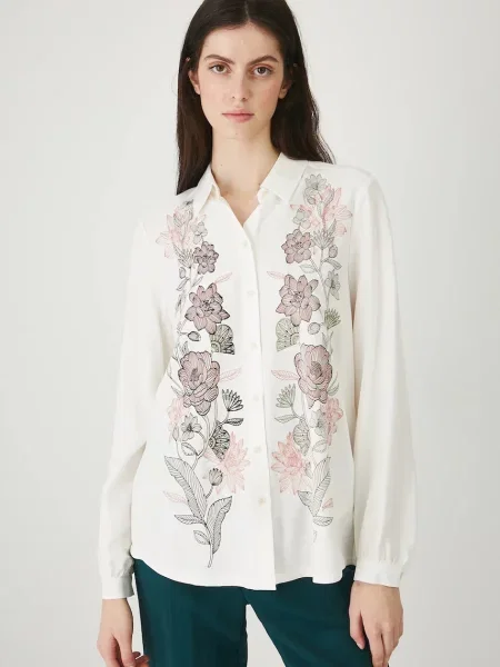 Medicine koszula z domieszką lnu relaxed z kołnierzykiem klasycznym beżowy