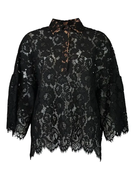 Tricou Michael Kors Collection lung din dantelă cu decolteu rotund alb