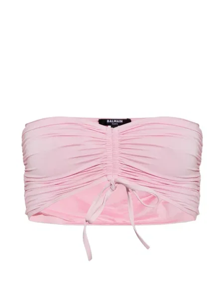 Top Balmain cu volane cu legături roz
