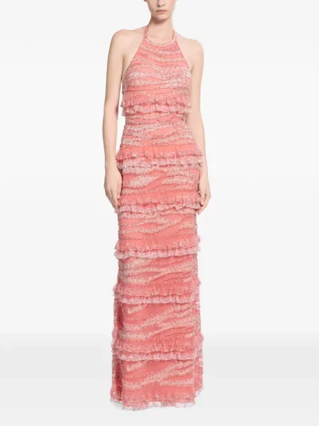 Rochie maxi Elie Saab cu broderie roz