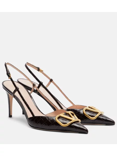 Pantofi cu toc Valentino Garavani din piele slingback maro