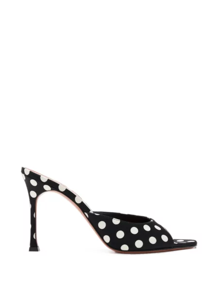 Papuci tip mules Amina Muaddi din satin cu buline negru