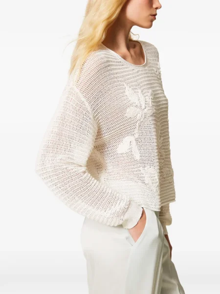 Pulover Twinset cu broderie alb