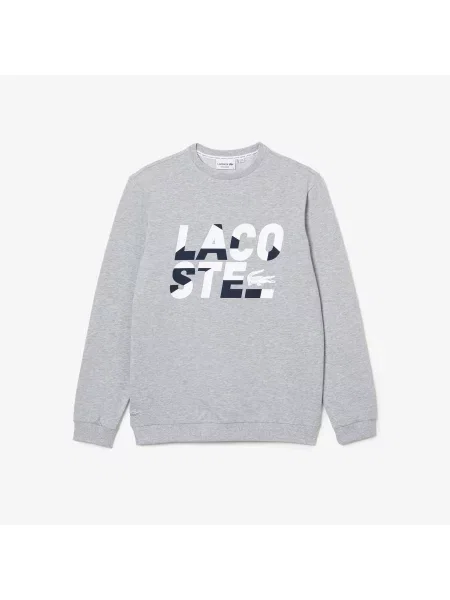 Lacoste Bluza Regular Fit Z Nadrukiem Z Bawełny I Polaru szara