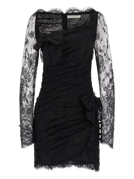 Rochie mini Alessandra Rich cu funde din dantelă de costum negru