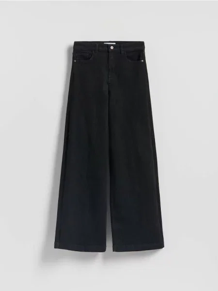 Reserved Jeansy wide leg z domieszką wełny czarny