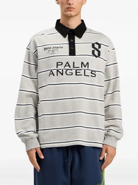 Tricou polo Palm Angels cu dungi gri