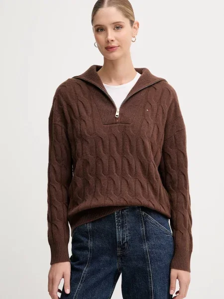 Vuneni pulover Tommy Hilfiger smeđa