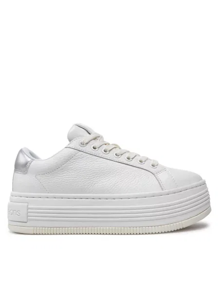 Calvin Klein Jeans sneakersy skórzane BOLD FLATF LOW MIX OHB biały szare