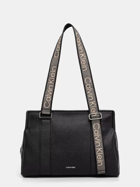 Geantă shopper Calvin Klein din piele cu bretele negru