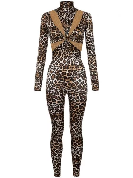 Salopetă Elisabetta Franchi cu imagine cu model leopard maro