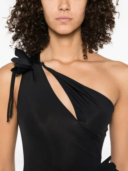 Rochie maxi Coperni cu model floral cu un umăr gol de costum negru