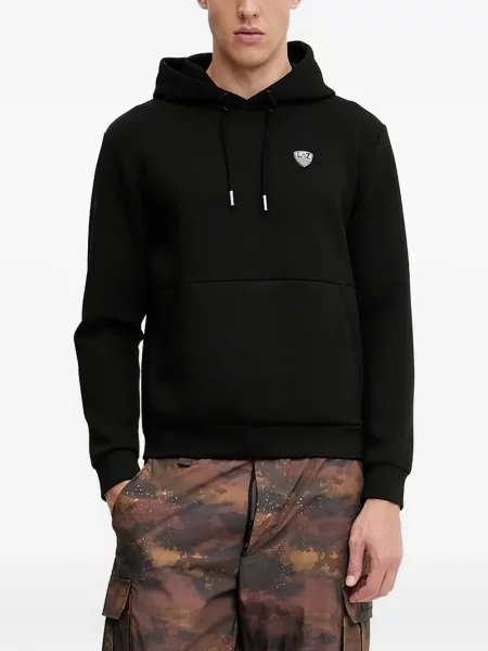 Hanorac cu glugă Ea7 Emporio Armani cu autograf negru