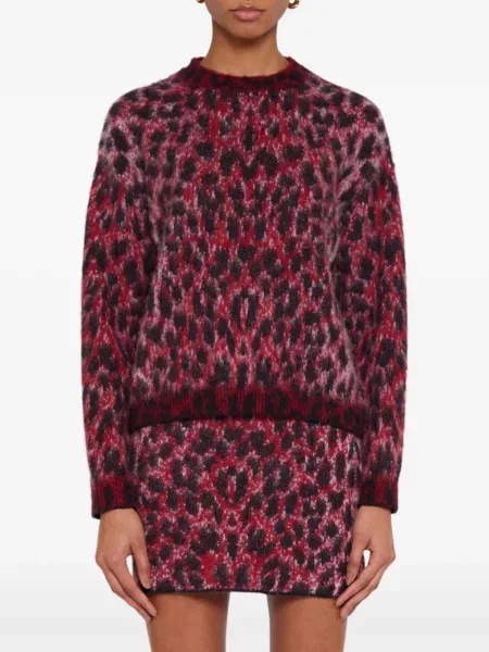 Pulover Laneus cu imagine cu model leopard roșu