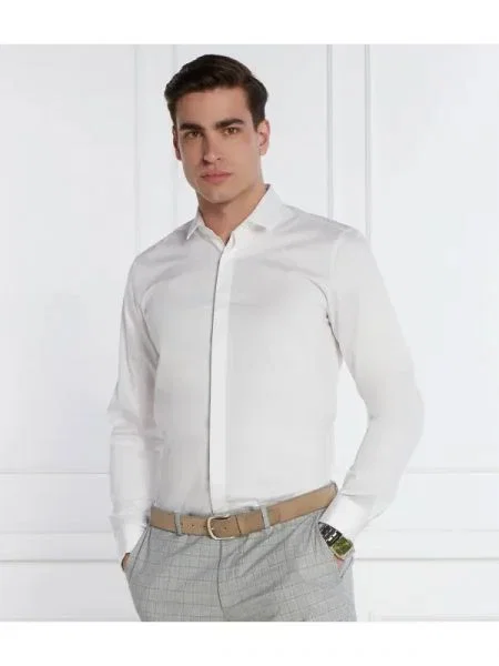HUGO Cămașă Ejinar | Extra slim fit | stretch alb
