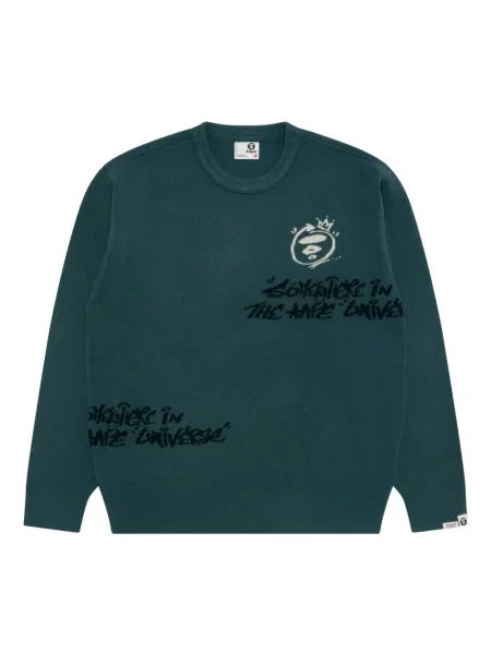 Pulover Aape By A Bathing Ape cu decolteu rotund verde