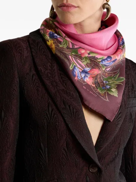 Fular Etro cu model floral cu imagine roz
