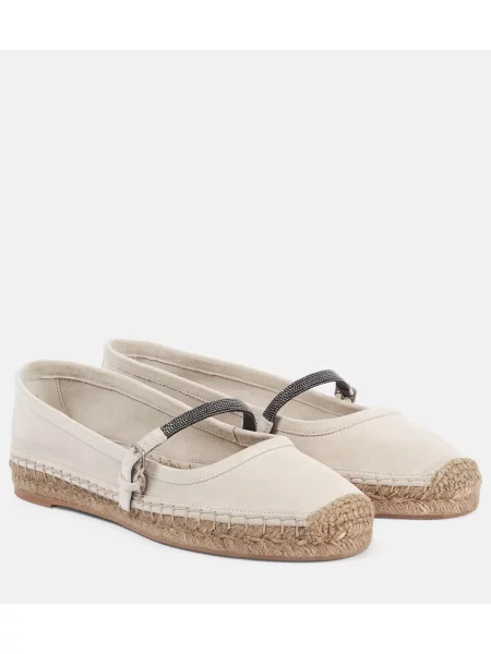 Espadrile Brunello Cucinelli din piele de căprioară bej