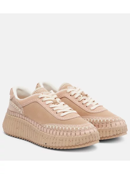 Sneakerși Chloé Nama din piele de căprioară cu platformă bej