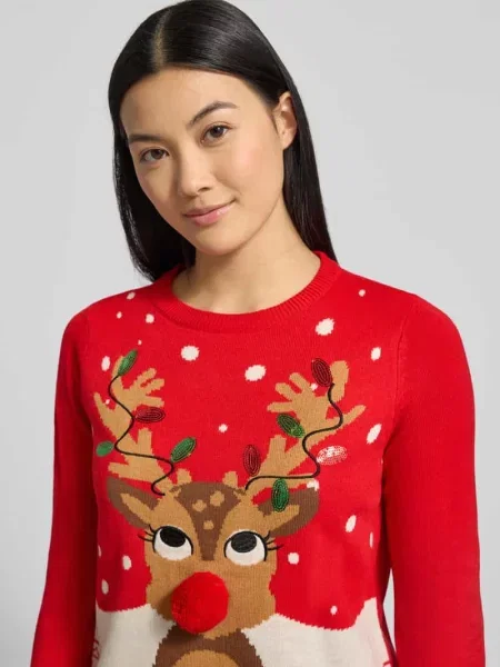Sweter świąteczny o kroju regular fit z pomponem model ‘FROSTYDEER’ Vero Moda czerwony