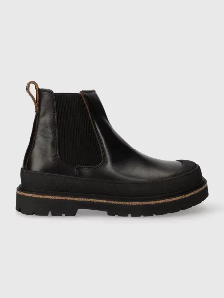 Кожени боти Birkenstock с равна подметка черно