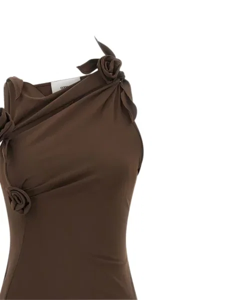 Rochie Coperni cu model floral asimetrică maro