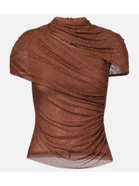Top Self-portrait plasă drapat de cristal maro