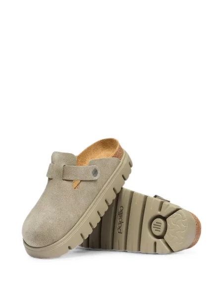 Papuci tip mules Birkenstock din piele de căprioară cu cataramă chunky