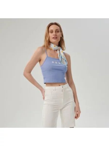 Crop top Sinsay s výšivkou modrý