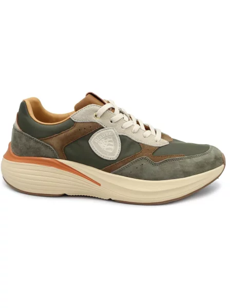 Blauer.USA Niske tenisice BLAUER NYS military brown scarpe uomo sneakers lacci camoscio tessuto zeleno smeđa
