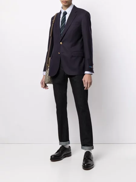 Vienakrūtis lininis šalikas Polo Ralph Lauren dvieiliai mėlyna