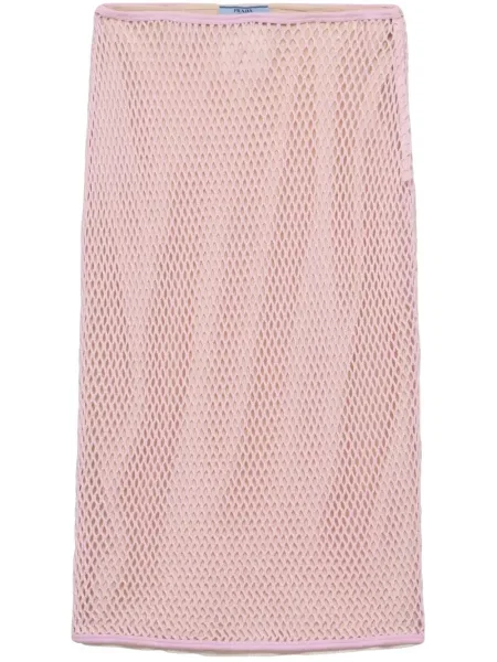 Spódnica midi Prada z siateczką do kolan różowa