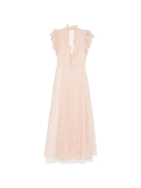 Rochie maxi Alberta Ferretti cu model floral din dantelă roz