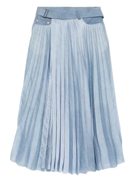 Fustă din denim Sacai plisată până la genunchi albastru