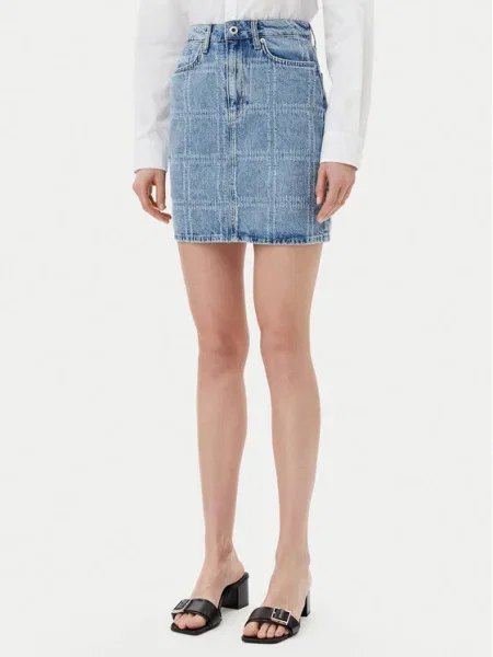 Дънкова пола Karl Lagerfeld Jeans къса със стандартна кройка синьо