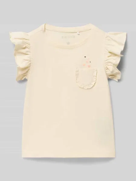 T-shirt o kroju regular fit z falbankami Blue Seven biała