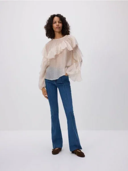 Reserved Блузка з оборками кремовий 